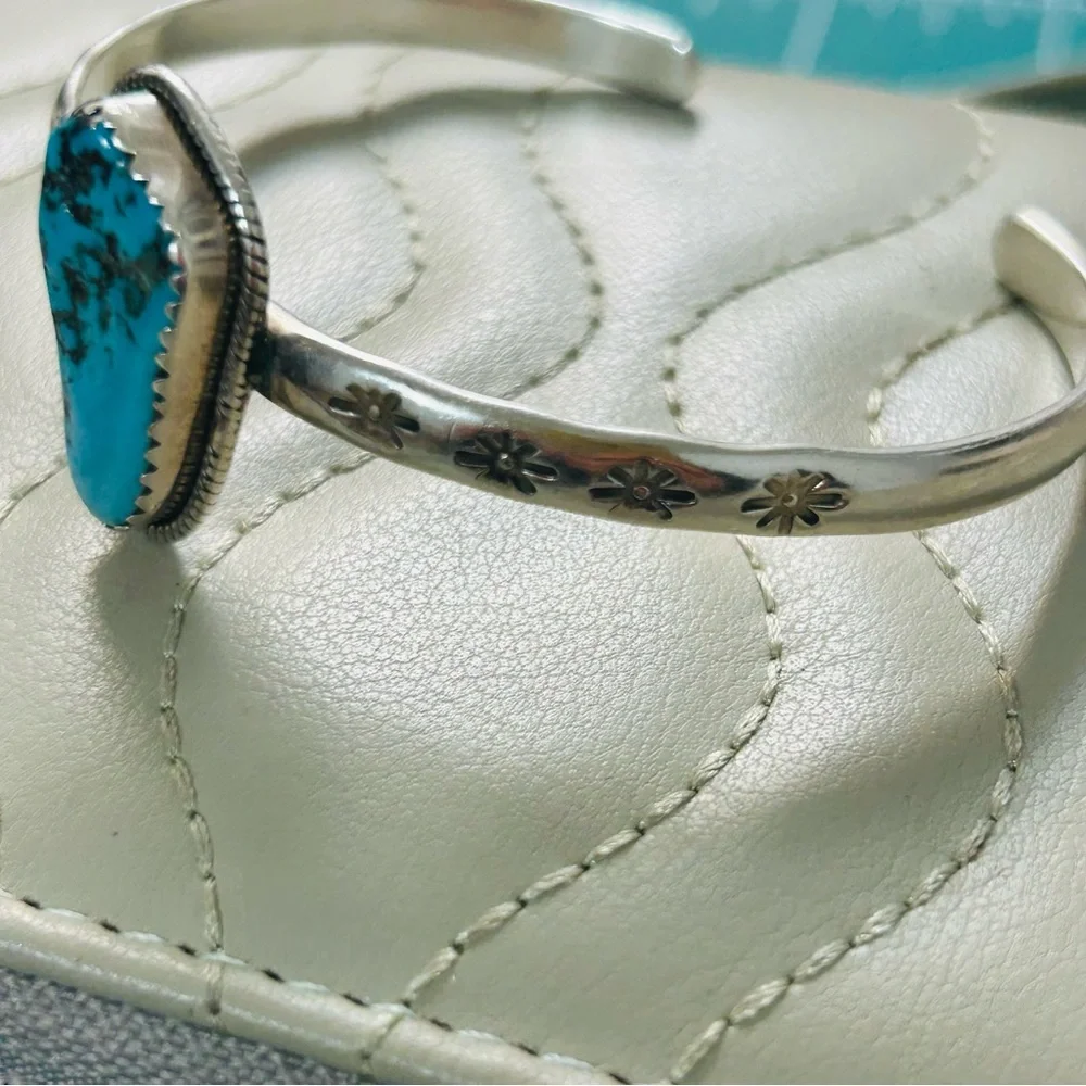 Raw genuine Turquoise sterling Silver 925 Cuff Bracelet